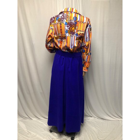 Casual Orange and Blue Maxi Dress with Notched Collar - Picture 5 of 8